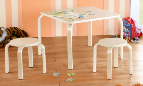 pack mesa y taburetes infantiles de madera abedul