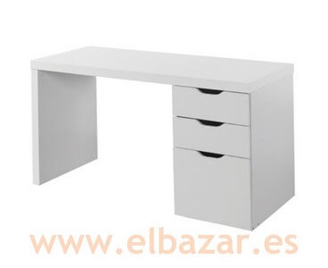 Mesa escritorio Brombes con 3 cajones, madera color blanco